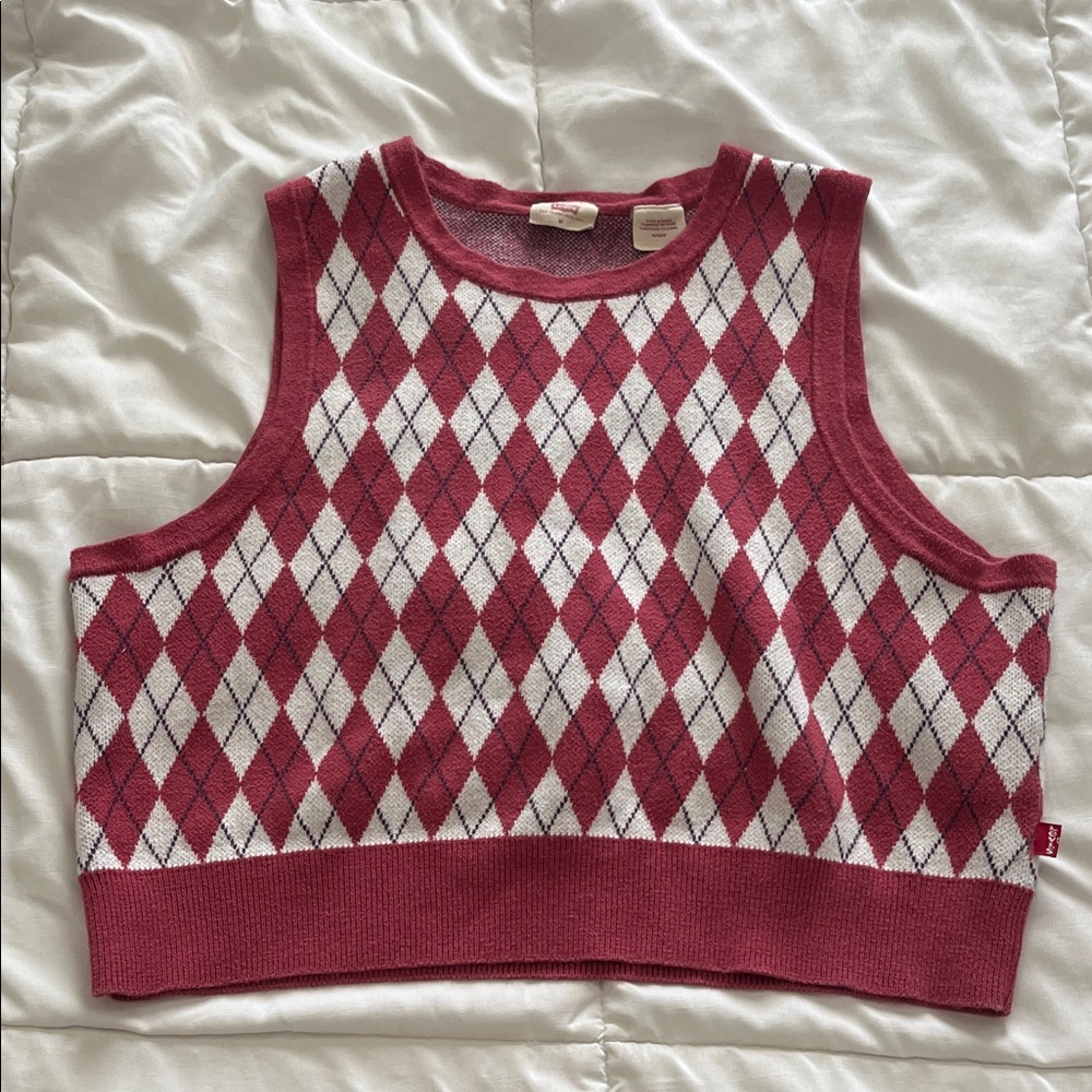 Levi's Burgundy Argyle Knit Top